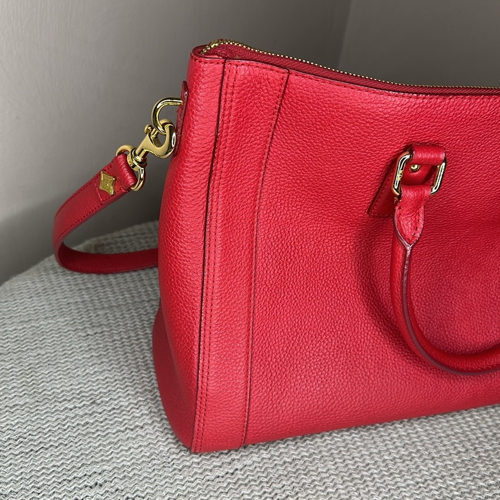 MCM Large Red Leather Studded Crossbody Tote Bag - Picture 7 of 15